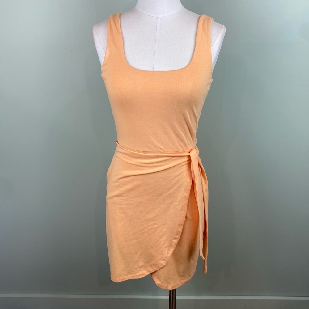 GB Peach stretch knit wrap skirt front Mini dress size Small fits like XS/Sm